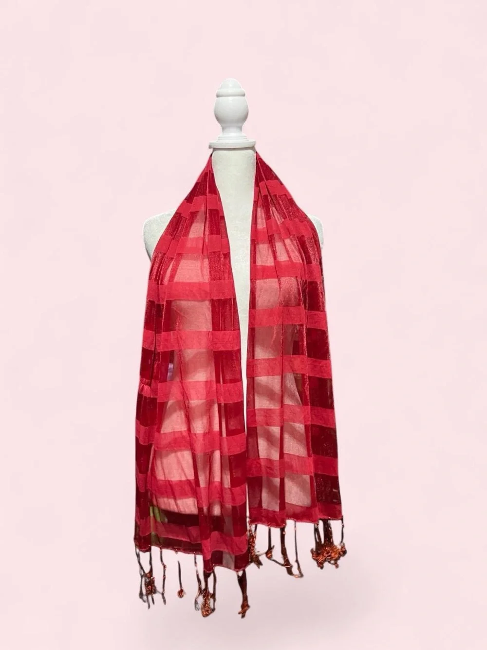 Red Lightweight Striped Fringe Scarf - Women Accessories